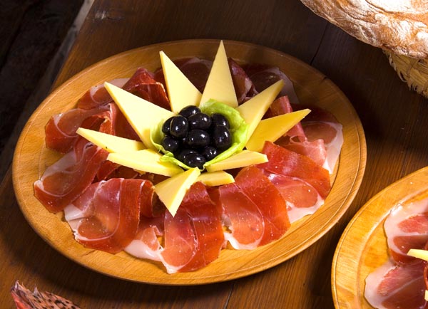 Prosciutto, cheese and olives
